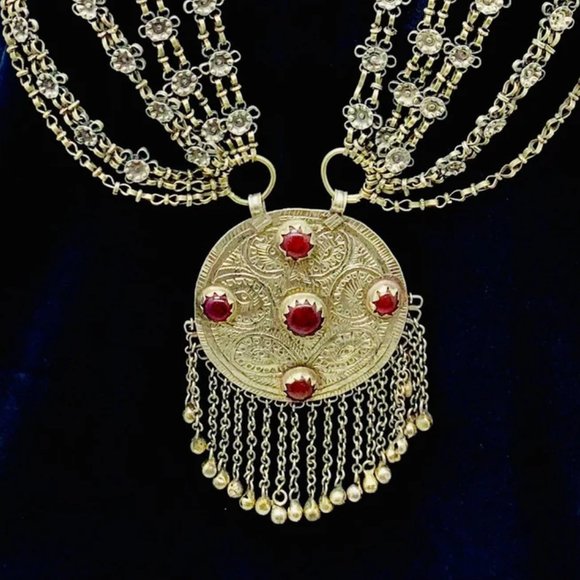 Tribal Ethnic Silver Kuchi Multilayer Necklace With Big Pendant, Handmade Pure - Picture 7 of 13